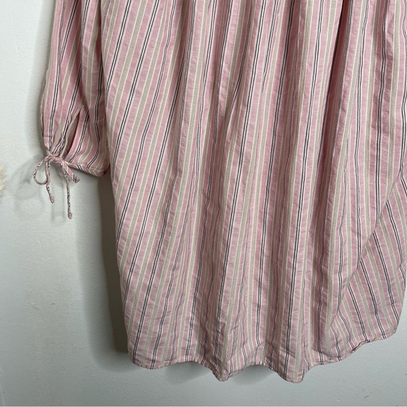 J.Crew Pink Striped Bow Tie Long Sleeve Cotton Poplin Dress M-L Cottage Vintage - Picture 12 of 16